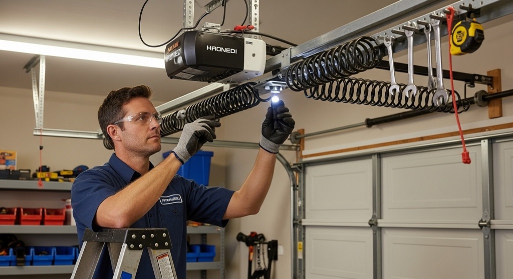 Visual inspection of torsion garage door spring for gaps