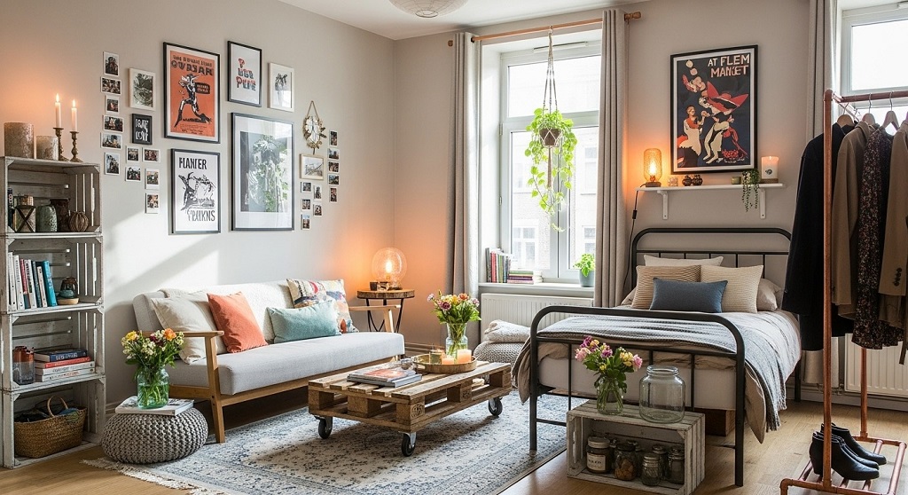 Budget-friendly one bedroom apartment living room setup