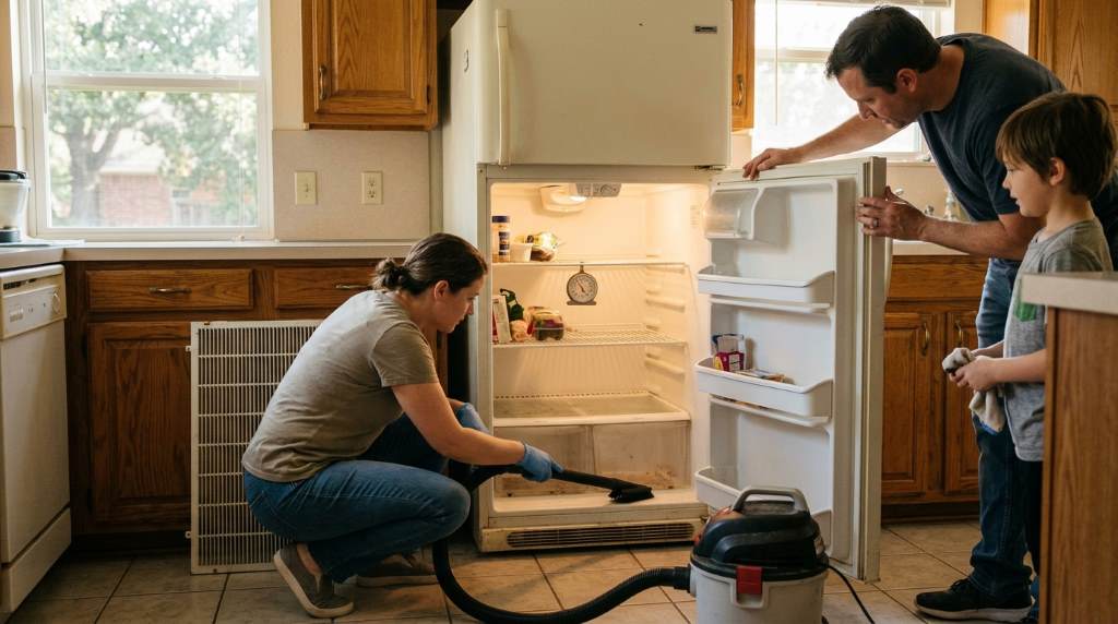 Dallas family maintaining an older refrigerator to prevent cooling failure