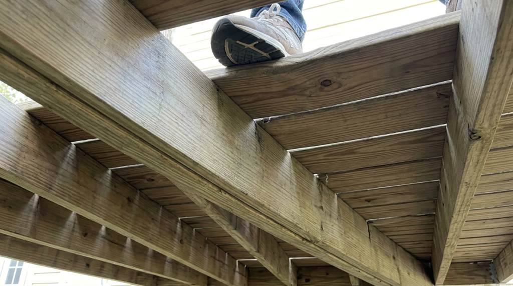 Backyard floor framing inspection in Seattle home