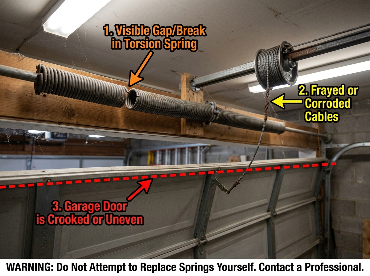 Spot the urgent warning signs of failing garage door springs before they snap. Learn when to replace spring components immediately to prevent costly damage.