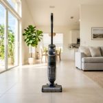 Modern wet dry vacuum on tile floor in sunny Florida home.