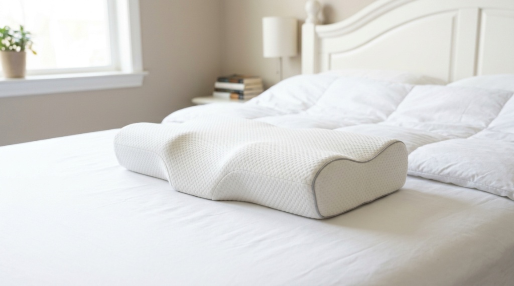 Woman peacefully sleeping on a side-sleeper cervical pillow.