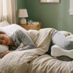 erson sleeping comfortably on their side with a knee pillow.erson sleeping comfortably on their side with a knee pillow.