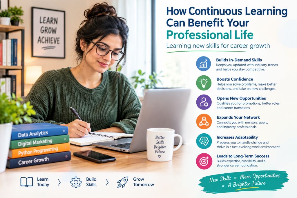 Professional using continuous learning to develop skills and support long-term career growth