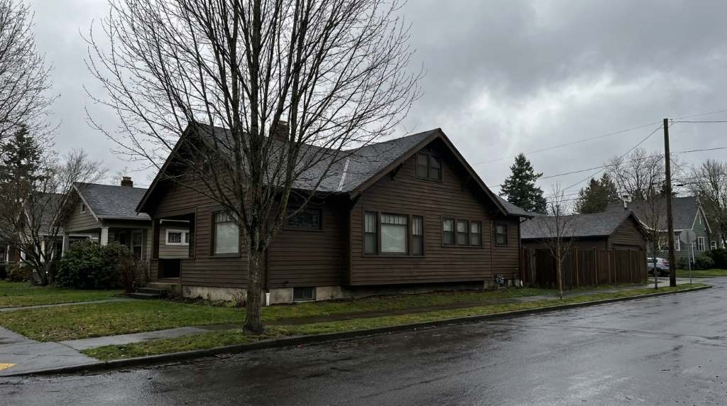 Dark wood stain looking flat on exterior wood in Portland